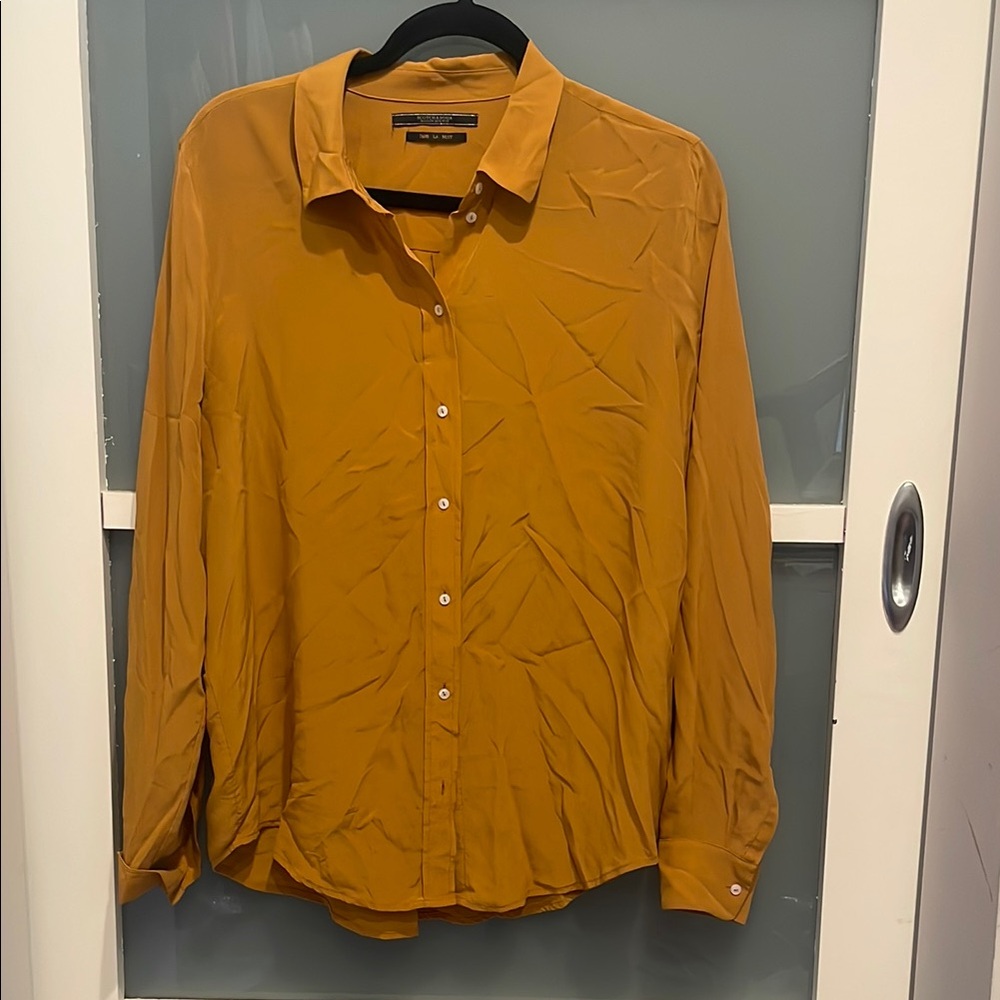 Scotch & Soda Mustard Yellow Button Down Blouse Top for Work, L